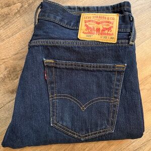 Levi's 505 Men’s 33x32 Dark Blue Straight Jeans Denim Solid Classic Relaxed 2016